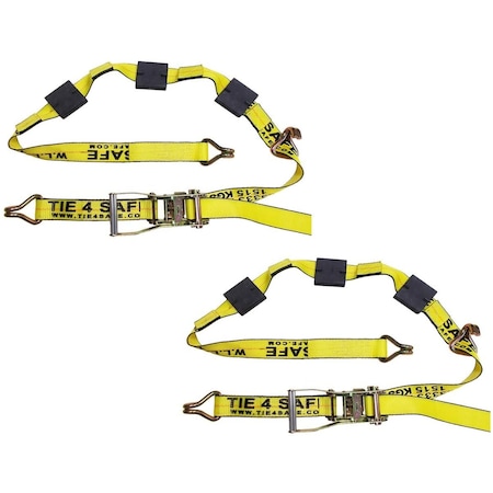 Tie 4 Safe 2" x 10' Auto Transport Tie Down w/ J Hooks, WLL 3, 333 lb, PK2 RT51-510-W5-2
